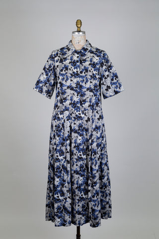 Robe à imprimé abstrait bleu nuit (S)