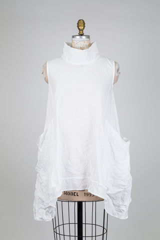 White crinkled-effect tunic with generous pockets (S)