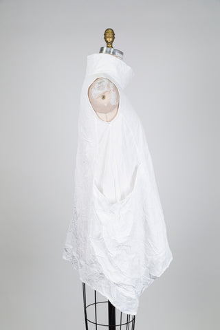 White crinkled-effect tunic with generous pockets (S)