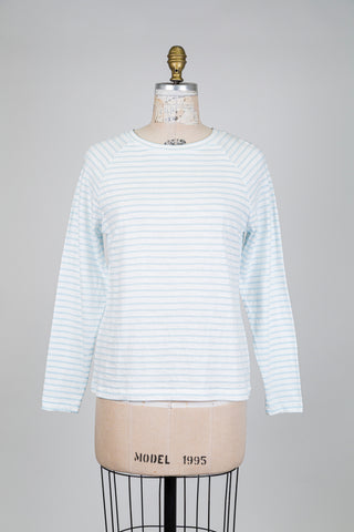 T-shirt à manches longues à rayures blanc et bleu (S)