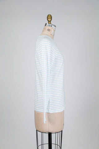 T-shirt à manches longues à rayures blanc et bleu (S)