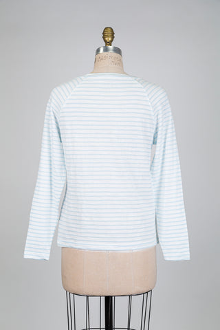 T-shirt à manches longues à rayures blanc et bleu (S)