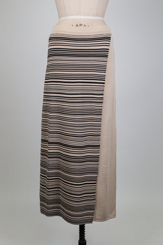 Jupe tricot beige avec pan à rayures (S-M)