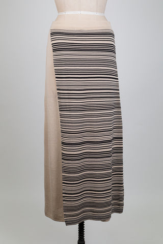 Jupe tricot beige avec pan à rayures (S-M)