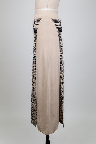Jupe tricot beige avec pan à rayures (S-M)