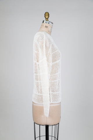 Chandail blanc crème en maille ajourée (TU)