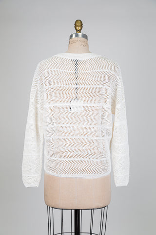 Chandail blanc crème en maille ajourée (TU)
