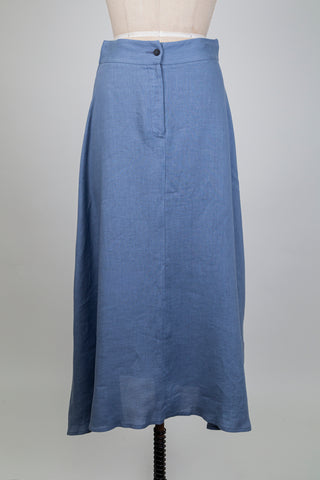 Jupe évasée en lin bleu acier (XS à XL)