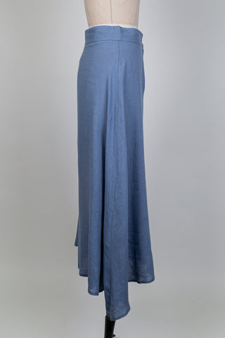 Jupe évasée en lin bleu acier (XS à XL)