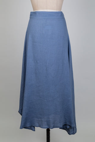 Jupe évasée en lin bleu acier (XS à XL)