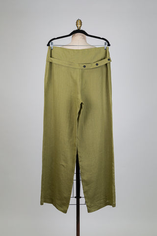 Pantalon vert olive en lin (L)