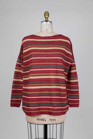 Chandail en lin à rayures rouge brique, brun et taupe (TU)