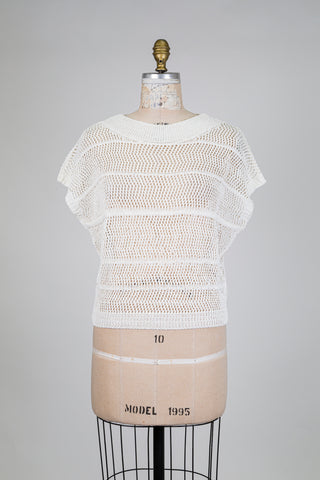 Haut blanc crème en maille ajourée (TU)
