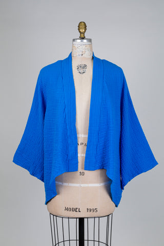 Veste kimono en coton gaufré bleu cobalt (S)
