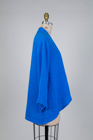 Veste kimono en coton gaufré bleu cobalt (S)