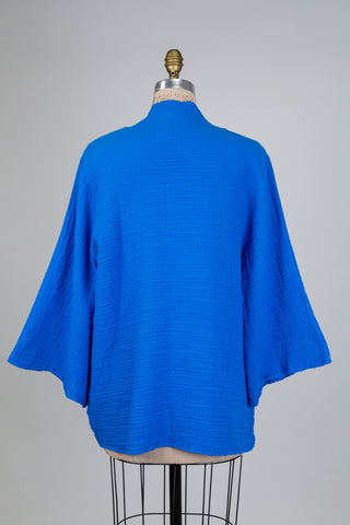 Veste kimono en coton gaufré bleu cobalt (S)