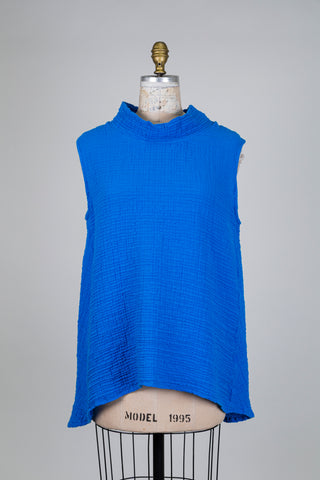 Tunique en coton gaufré bleu cobalt (S+)