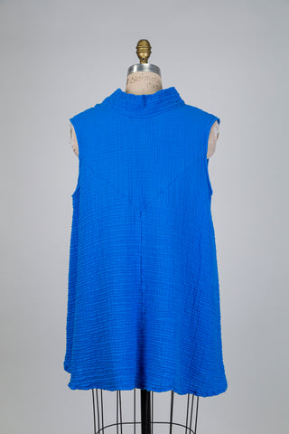 Tunique en coton gaufré bleu cobalt (S+)