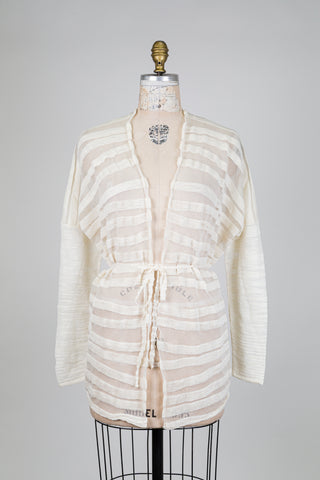 Cardigan crème à rayures diaphanes (TU)