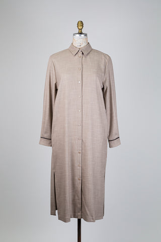 Taupe shirt dress with faux leather accents (6)