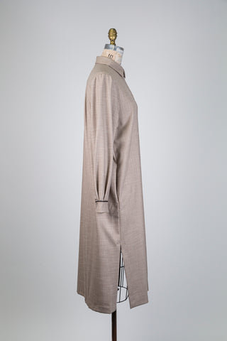Taupe shirt dress with faux leather accents (6)