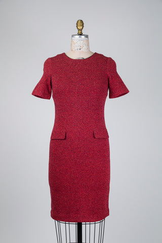 Red and navy tweed-effect dress (2+4)
