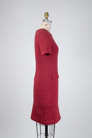 Red and navy tweed-effect dress (2+4)