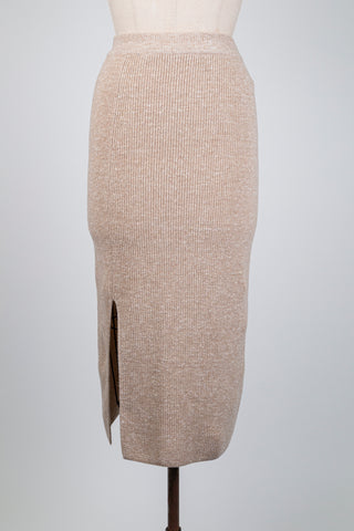 Beige marl ribbed knit skirt (6)