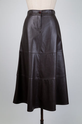 Jupe trapèze en faux cuir brun chocolat (6)