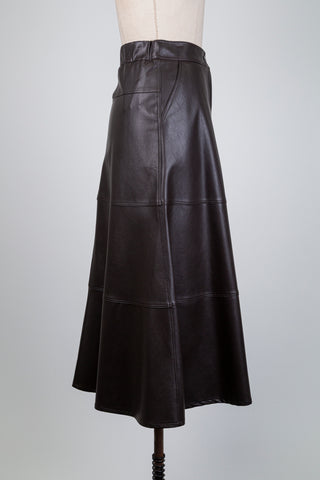Jupe trapèze en faux cuir brun chocolat (6)