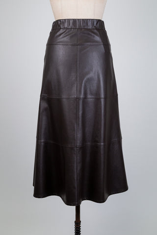 Jupe trapèze en faux cuir brun chocolat (6)