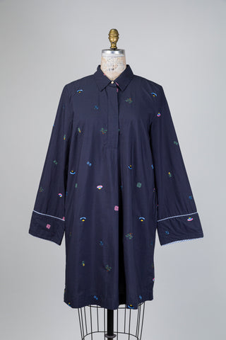 Robe tunique marine à broderie colorée (8 à 12)