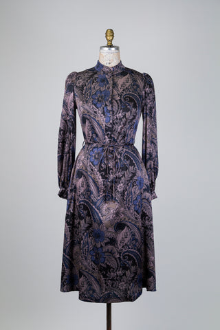 Robe paisley bleu et taupe pure soie (S+L)