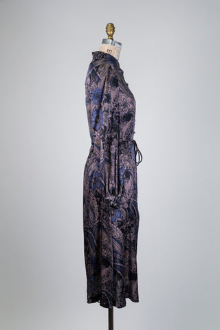 Robe paisley bleu et taupe pure soie (S+L)