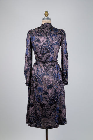Robe paisley bleu et taupe pure soie (S+L)