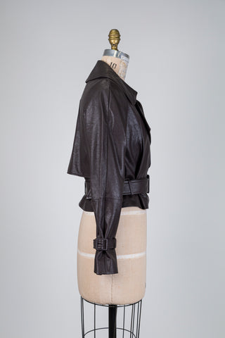 Trench court en faux cuir brun (4+10)