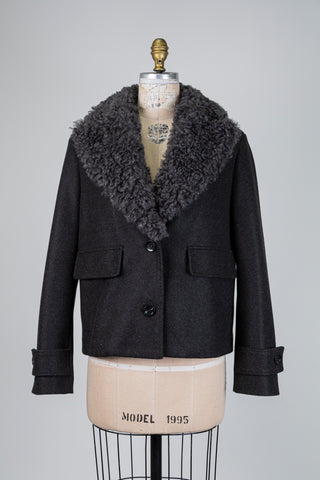 Charcoal grey jacket with detachable faux fur collar (8)