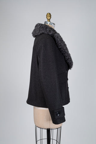 Charcoal grey jacket with detachable faux fur collar (8)