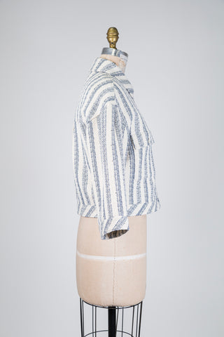 Veste écourtée à reliefs bleu et crème scintillants (8)