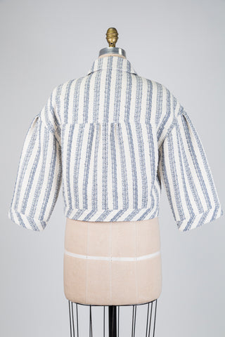 Veste écourtée à reliefs bleu et crème scintillants (8)