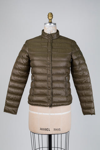Olive green quilted down jacket (4)