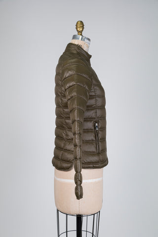 Olive green quilted down jacket (4)