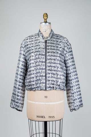 Metallic gray bomber jacket with brick-style texture (8)