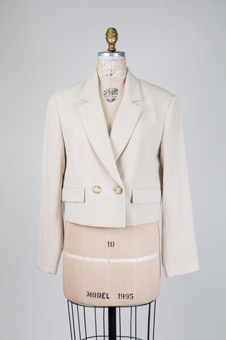 Blazer spencer beige à boutonnage croisé (8)