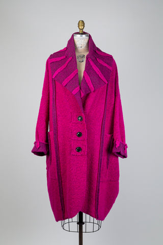 Veste ballon en laine bouillie fuchsia (TU)