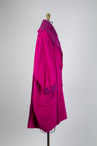 Veste ballon en laine bouillie fuchsia (TU)