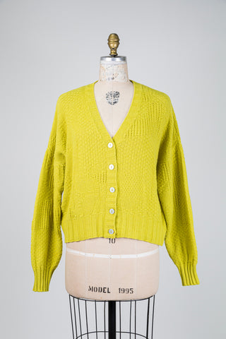 Cardigan chartreuse en maille à relief (TU)