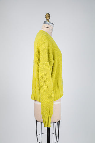 Cardigan chartreuse en maille à relief (TU)