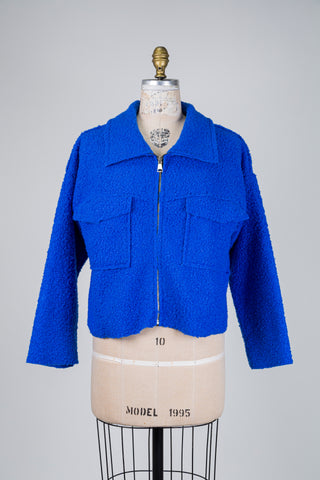 Veste bleu royal en tricot bouclé (M/L)