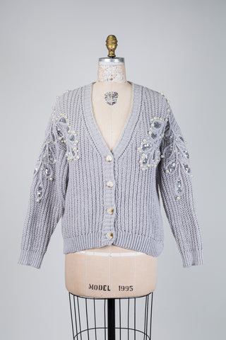 Cardigan gris à feuillages lumineux (TU)